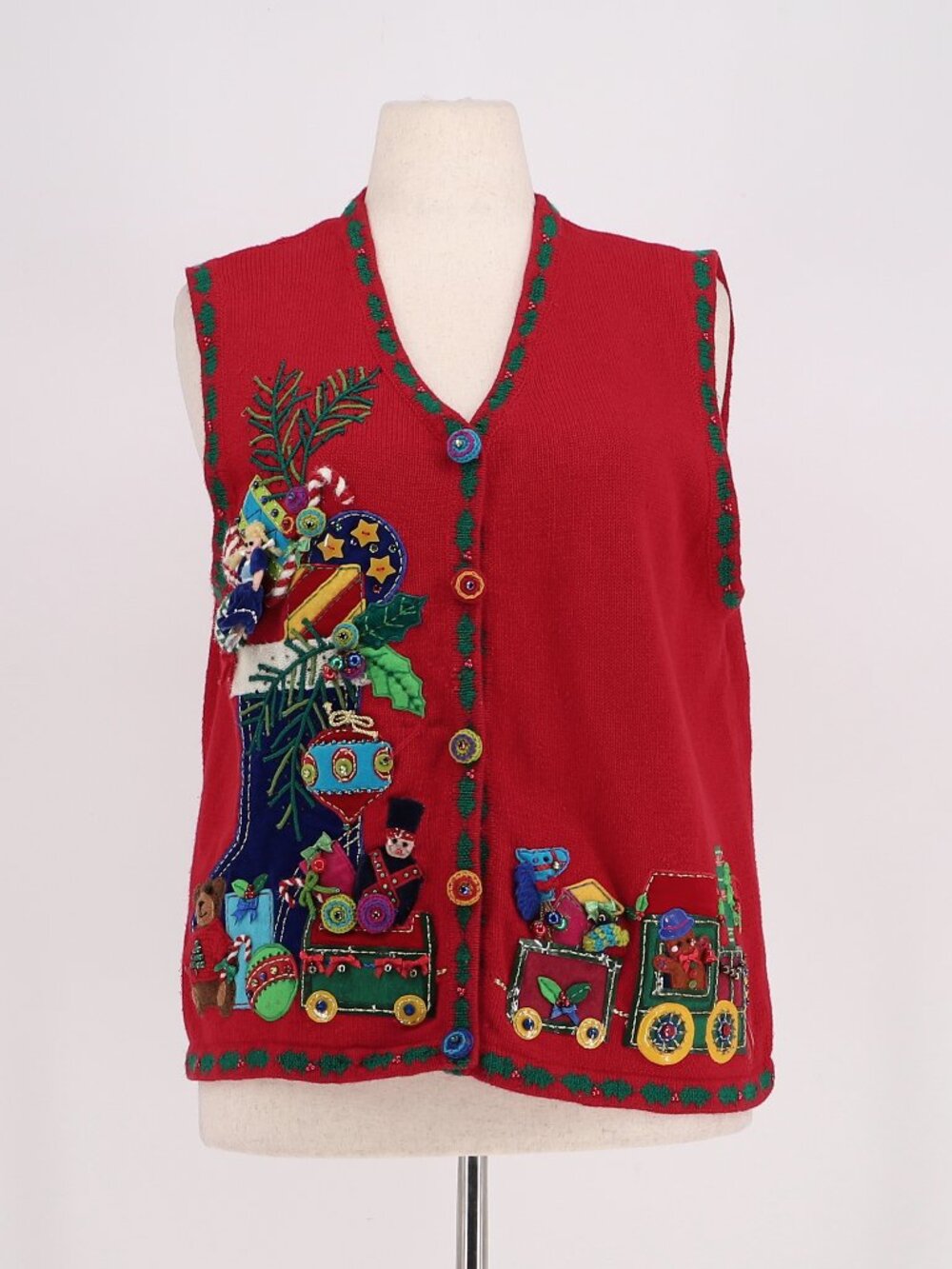 Marisa Christina Christmas Collection Embellished Christmas Sweater Vest Red L